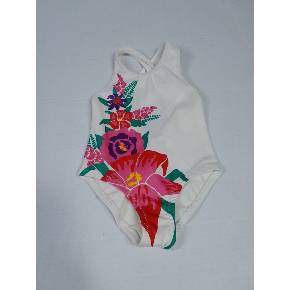 Vtg 70s Td Girl Sz 12 MO Swimsuit Floral One Piece Cole Of California USA Made